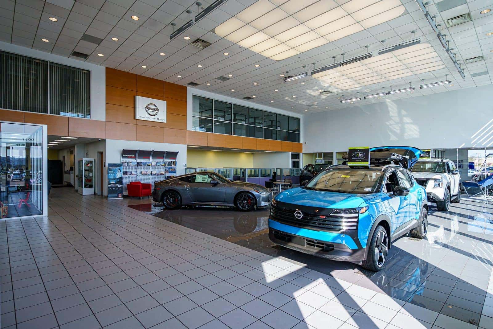 New Nissan vehicles inside the Swope Nissan showroom in Elizabethtown