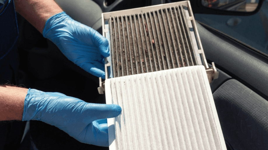 A comparison between a new and old cabin air filter