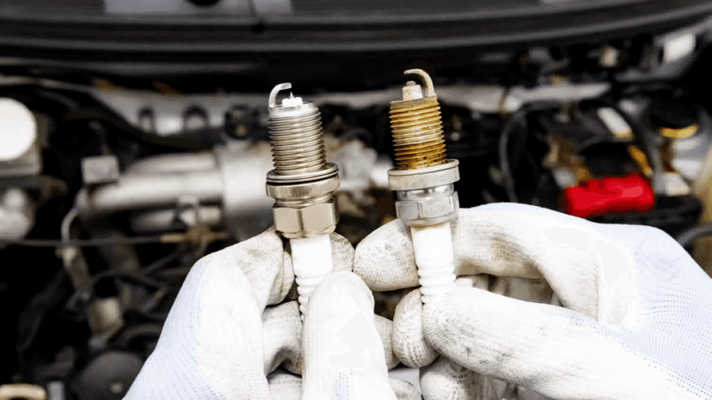 A comparison between a new and old spark plug