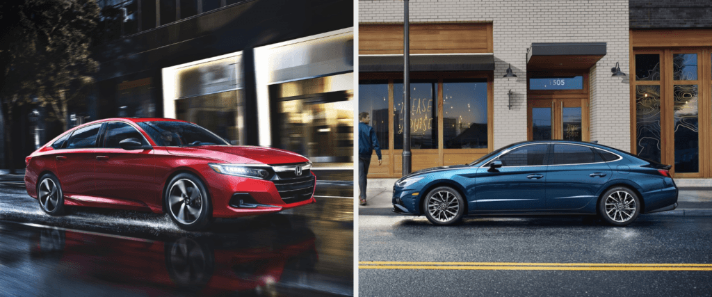 Red Honda Accord and blue Hyundai Sonata