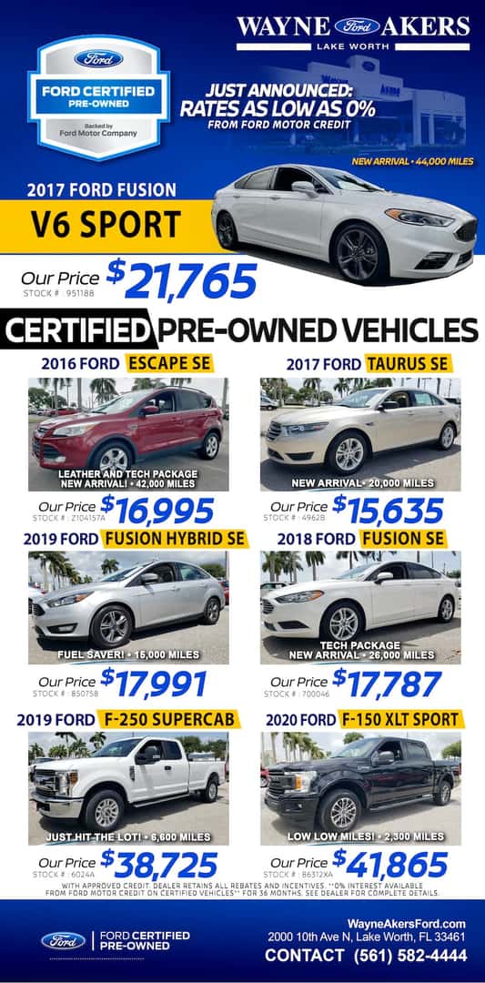 Certified PreOwned Vehicle Specials Lake Worth Wayne Akers Ford